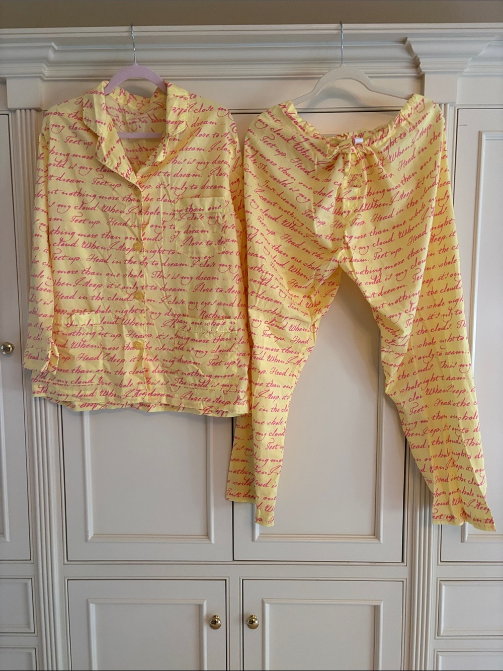 Victoria's Secret Yellow Pajama Set with Pink Script
